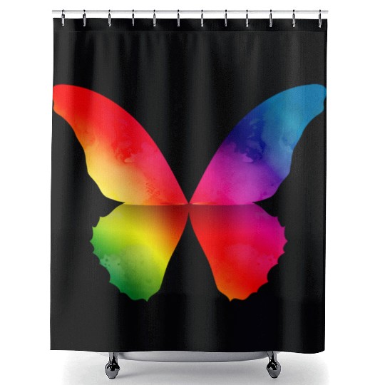 Butterfly shape in strong rainbow colors Shower Curtains