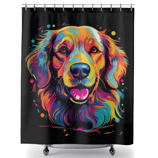 Watercolor Colorful Golden Retriever Shower Curtains