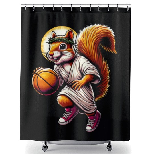 Basketball Sport Squirrel Nuts Lover Design Shower Curtains