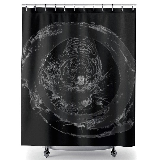 Majestic Tiger Silhouette Against Circ Shower Curtains