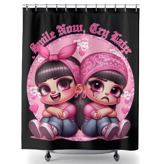 Smile Now Cry Later Drama girls Chicano Art Shower Curtains