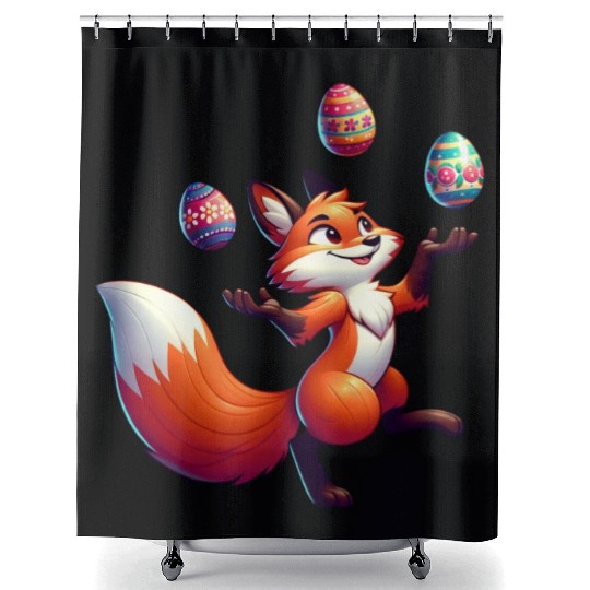 Easter Fox Juggler with Eggs Shower Curtains