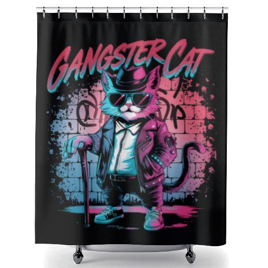 Gangster cat Shower Curtains