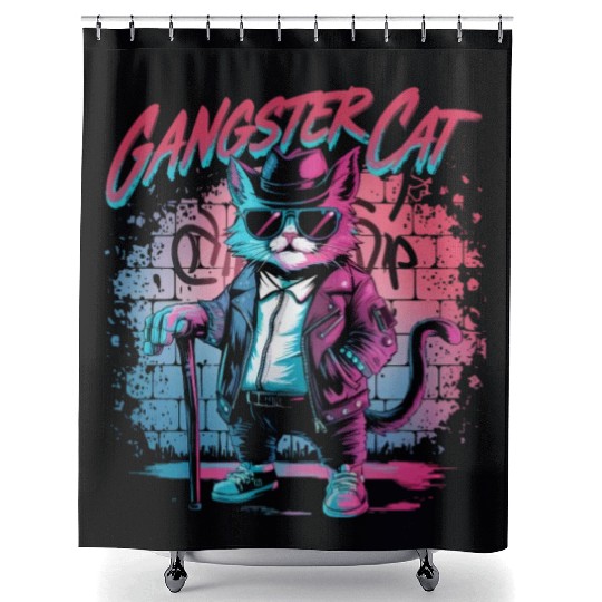 Gangster cat Shower Curtains