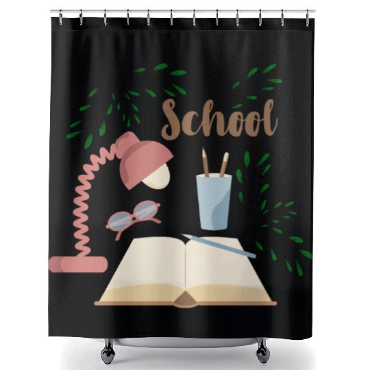 School print with plants open book and eyeglasses Shower Curtains