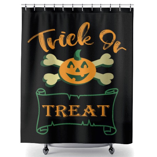 Trick or treat crossbones Halloween pumpkin Shower Curtains