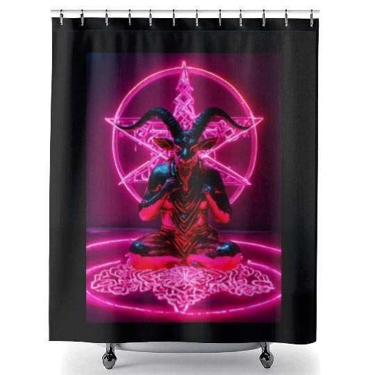 Baphomet made of diamonds and glitter neon light Shower Curtains
