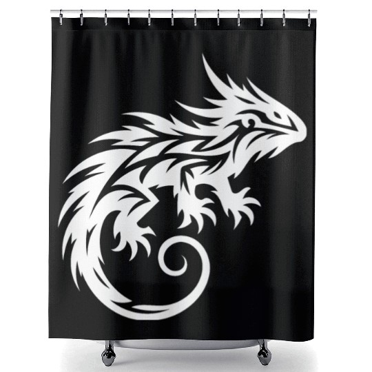 Shaggy Bearded Dragon Tribal Dragon Tattoo Shower Curtains