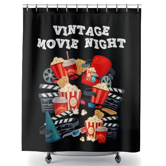 Popcorn Vintage Movie Night Shower Curtains