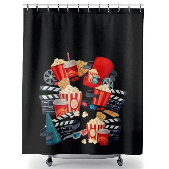 Popcorn Vintage Movie Night Shower Curtains