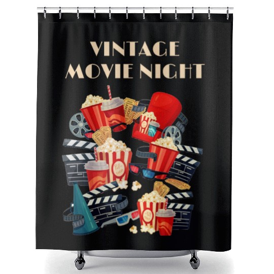 Popcorn Vintage Movie Night Shower Curtains