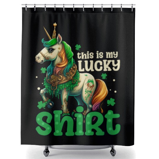 Irish Unicorn St Patricks Lucky Outfit Shower Curtains