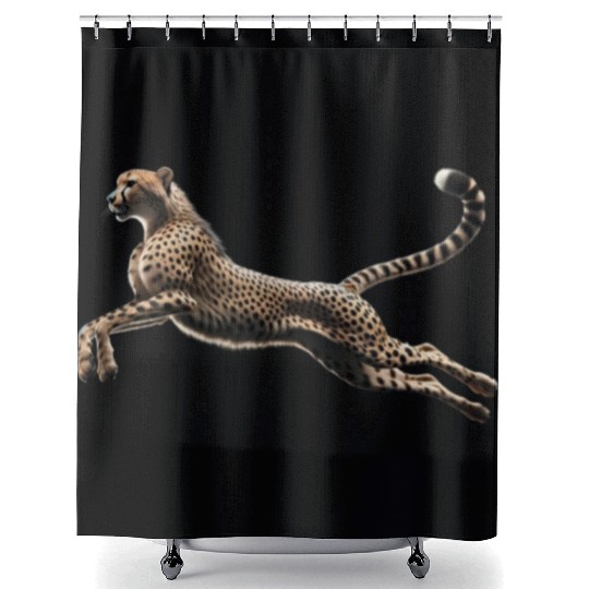 Realistic Cheetah in Mid-Leap Shower Curtains