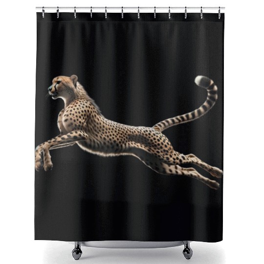 Realistic Cheetah in Mid-Leap Shower Curtains