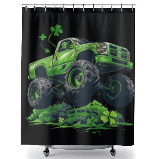 Monster Truck Shamrock Toddler Boys St Patricks Shower Curtains