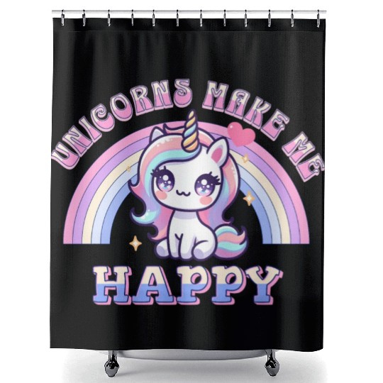 Unicorns Make Me Happy Unicorn-Lover Pastel Shower Curtains