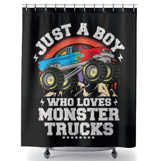 Just A Boy Who Loves Monster Trucks Toddler Kids Shower Curtains