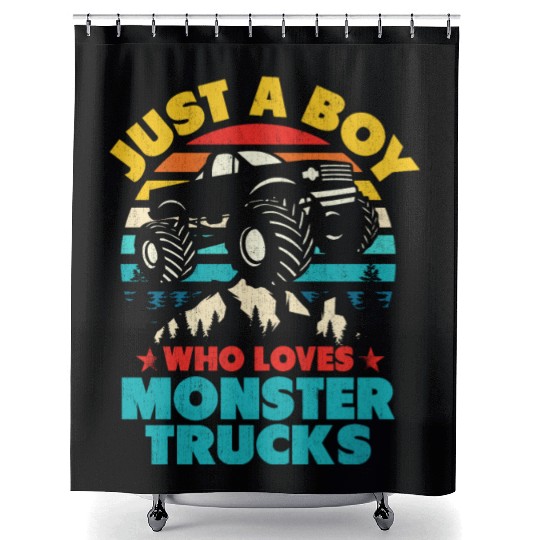 Just A Boy Who Loves Monster Trucks Toddler Kids Shower Curtains