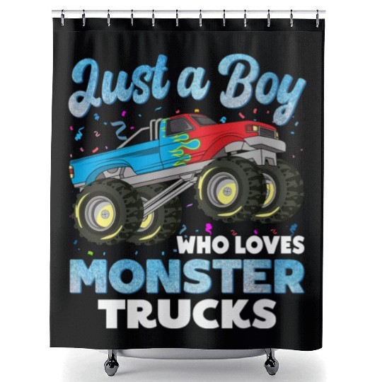 Just A Boy Who Loves Monster Trucks Toddler Kids Shower Curtains