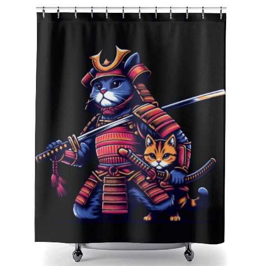Light Samurai Cat Shower Curtains