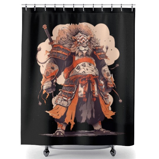Samurai Katana Sword Anime Lion Manga Warrior Shower Curtains