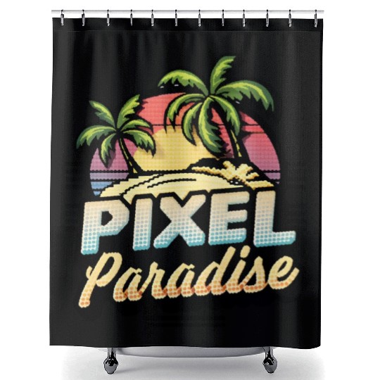 Pixel Paradise Sunset Shower Curtains