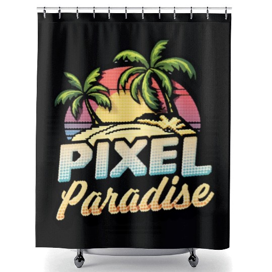 Pixel Paradise Sunset Shower Curtains
