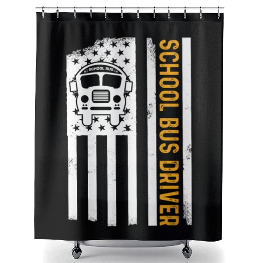 School Bus Driver American Flag School Bus Driver Shower Curtains