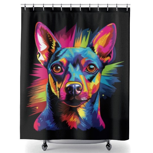 Watercolor Colorful Miniature Pinscher Shower Curtains