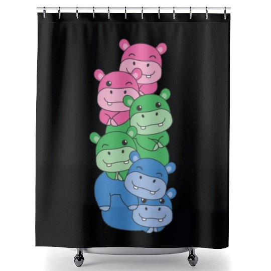 Polysexual Flag Pride Lgbtq Cute Hippo Shower Curtains