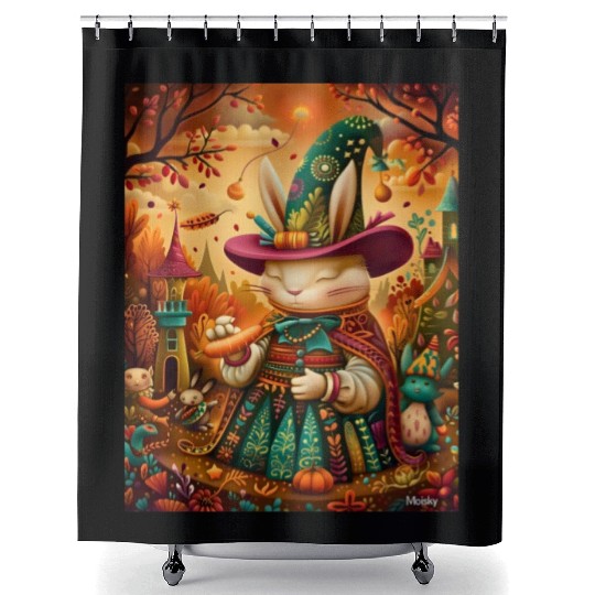 The Carrot Conjurer: A Rabbit Wizard's Naif Shower Curtains