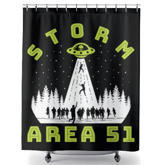Alien Hunter Storm Area 51 Meme Shower Curtains