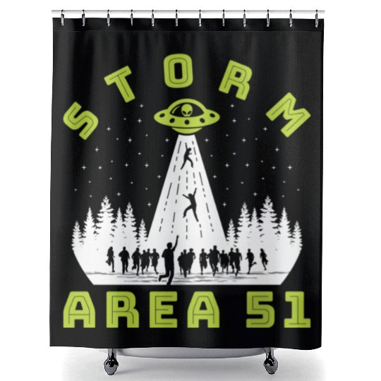 Alien Hunter Storm Area 51 Meme Shower Curtains