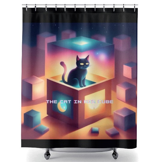 THE CAT IN HIS CUBE Shower Curtains