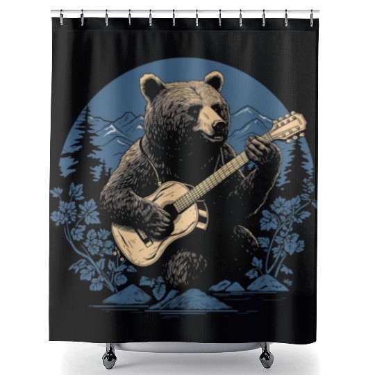Grizzly Bear Playing Guitar Shower Curtains
