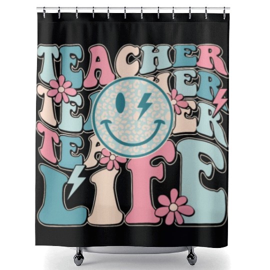 Teacher Life Happy Face Teachers Day Retro Shower Curtains