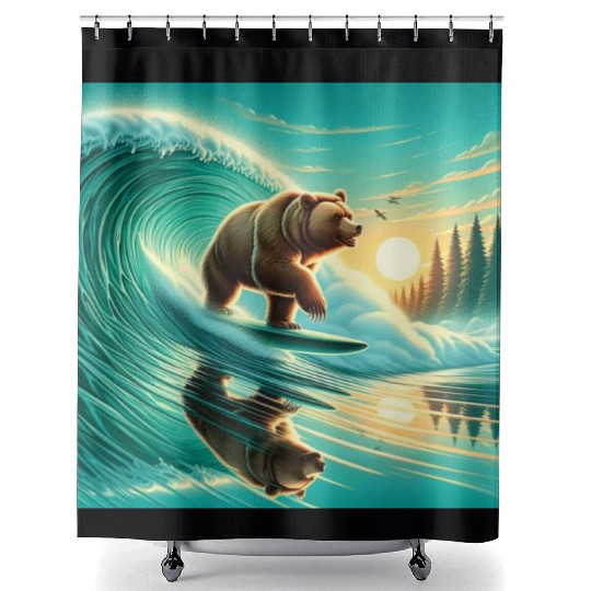 Grizzly bear windsurfing Shower Curtains