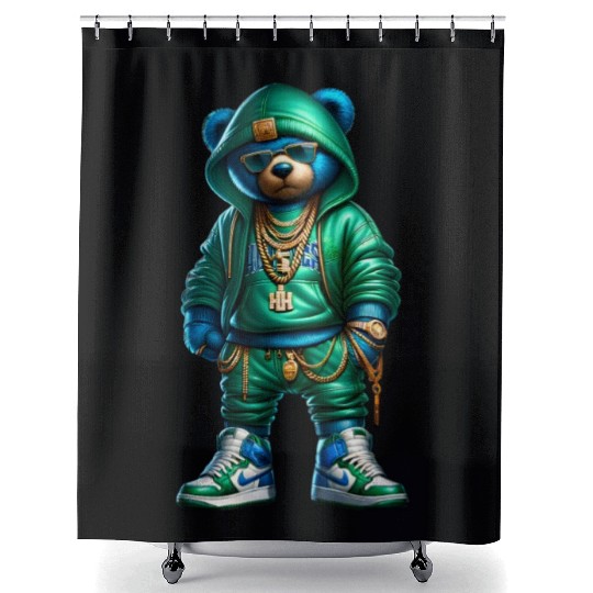 Hustle Anarchy green royal bear Shower Curtains