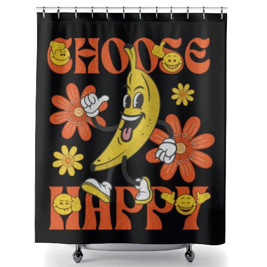 Choose Happy Retro Banana Mascot Shower Curtains
