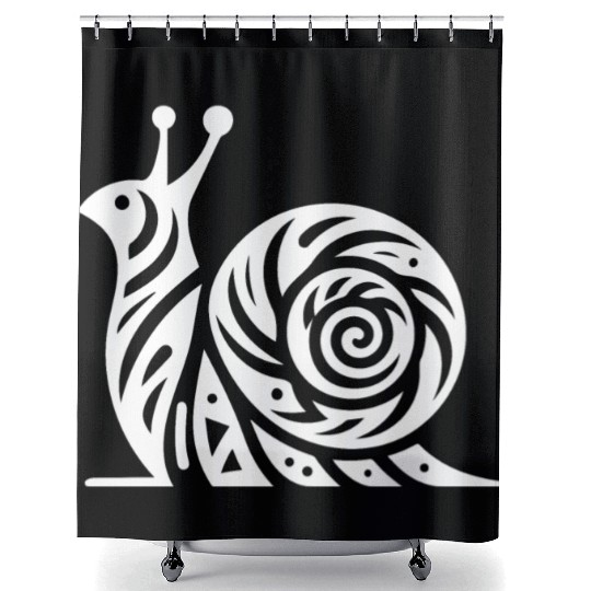 Curious Snail With House In Tattoo Style Shower Curtains