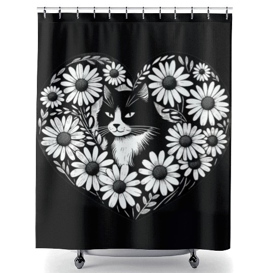 Tuxedo Cat Daisy Shower Curtains