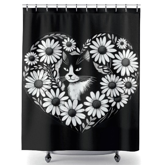 Tuxedo Cat Daisy Shower Curtains
