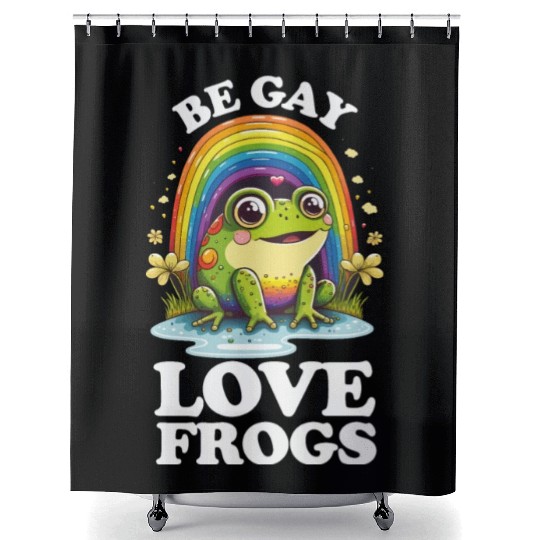 Be Gay Love Frogs Funny LGBTQ Pride Rainbow Retro Shower Curtains