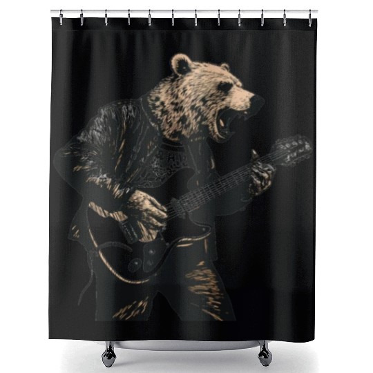 Grizzly Bear Playing Guitar Shower Curtains