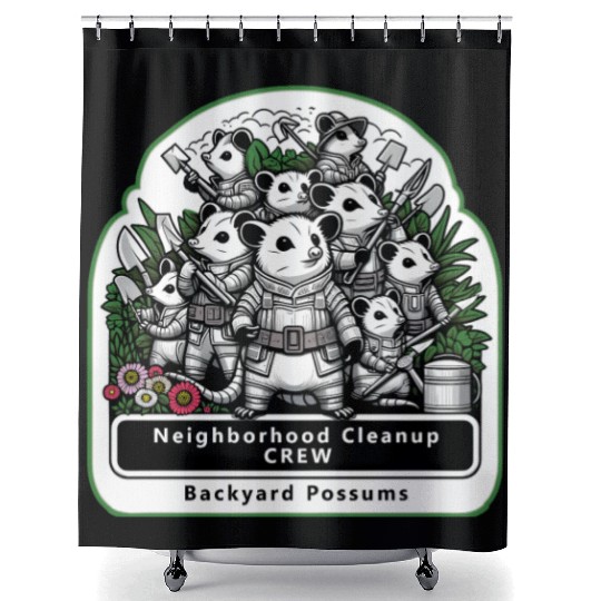 Backyard Possums Cleanup Crew Eco Warriors Shower Curtains