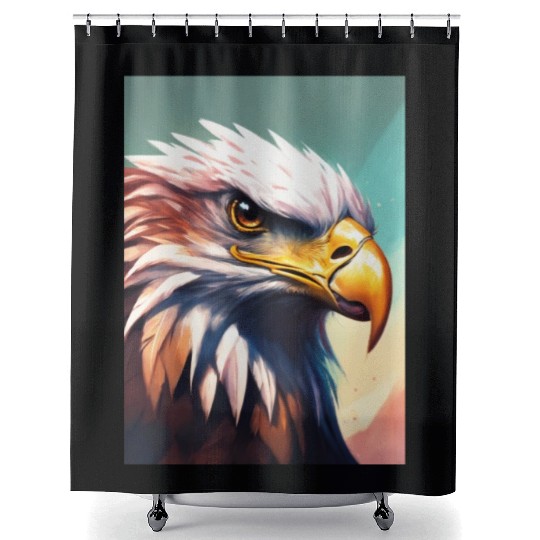 image of an angry eagle in a contemporary medieval Shower Curtains
