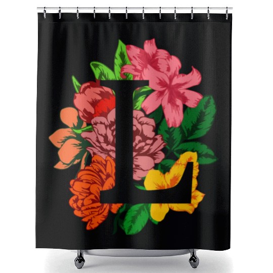 Capital letter L monogram with peony, lily flowers Shower Curtains