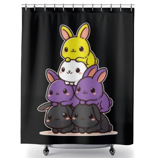 Bunnies Nonbinary Flag Pride Month Cute Bunny Shower Curtains