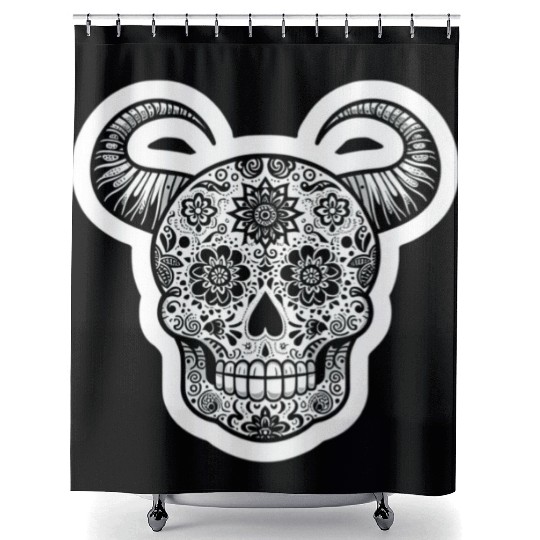 Sweet Enchantment: Sugar Horned Skull- sugar skull Shower Curtains