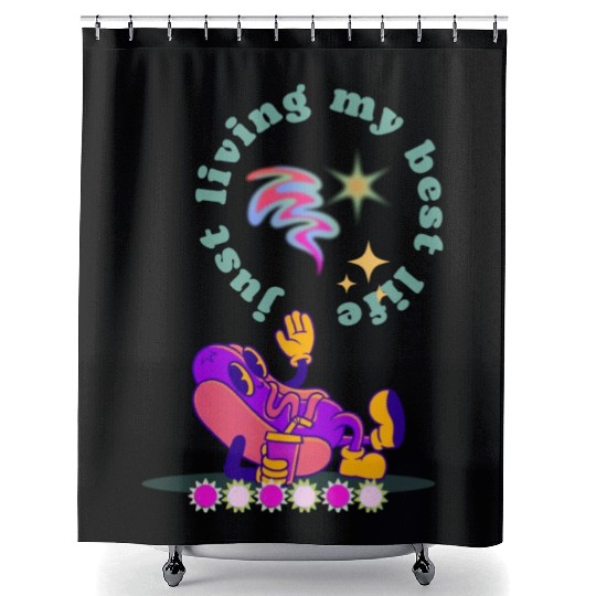 Purple Retro Hotdog Illustration Shower Curtains